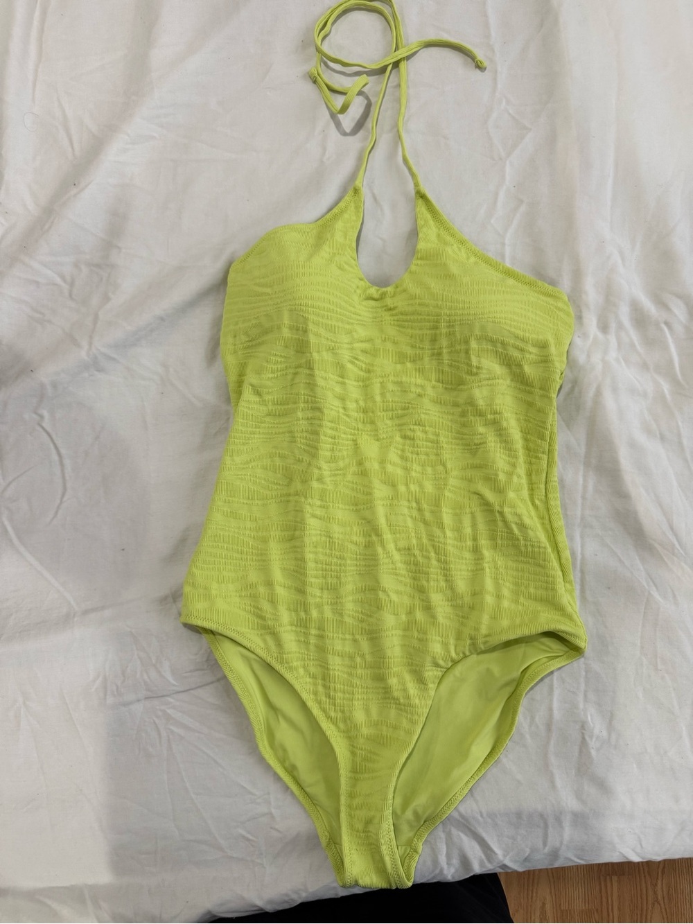 AERIE NWT Large Neon Lime Halter One-Piece Swimsuit